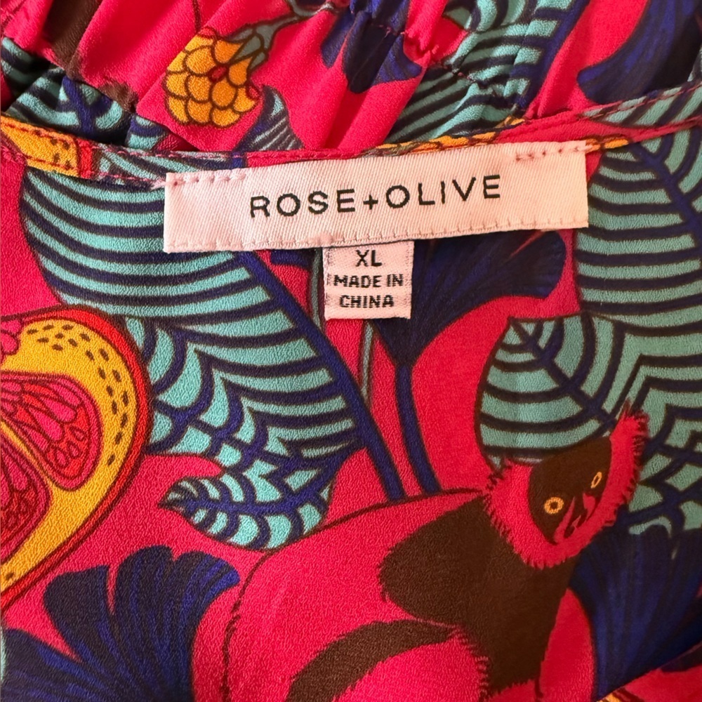 Rose & Olive Multicolor Tropical Pattern Blouse Womens Size XL Boho Travel Vaca - Picture 16 of 16